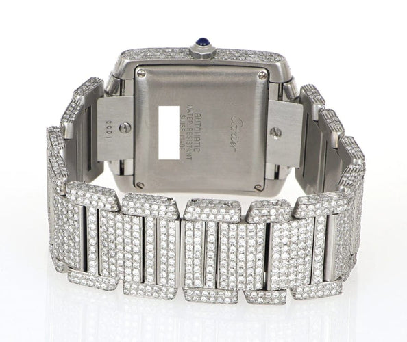 Montre Cartier Tank Française réf. 2302 - Montre en acier et diamants (24,00 ct) 58 Facettes