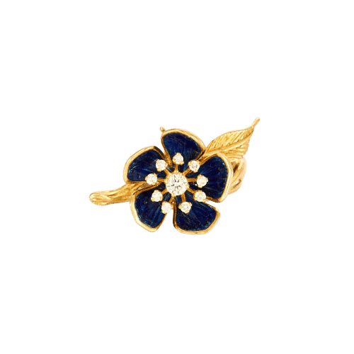 Bague 53 Bague fleur en or jaune 18 carats, émail bleu et diamants 58 Facettes