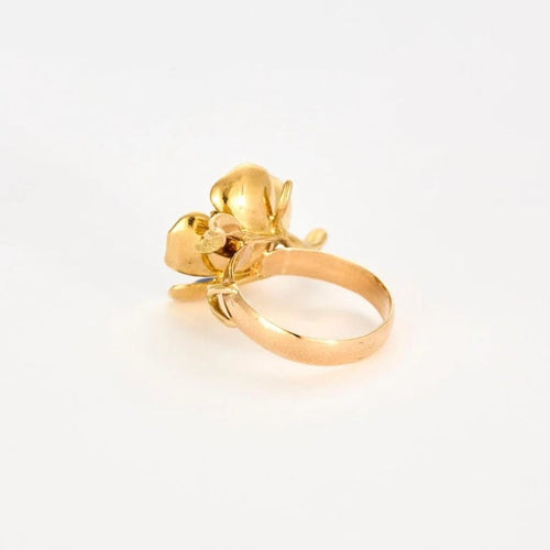Bague 53 Bague fleur en or jaune 18 carats, émail bleu et diamants 58 Facettes