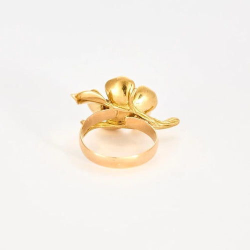 Bague 53 Bague fleur en or jaune 18k avec diamants et émail 58 Facettes 1-0000100/1