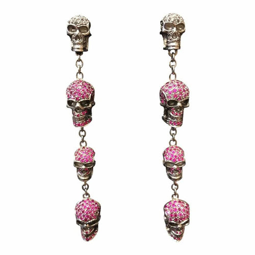 Boucles d'oreilles Pendants d’oreilles « Têtes de mort » en or noirci 18 ct, rubis et diamants noirs 58 Facettes