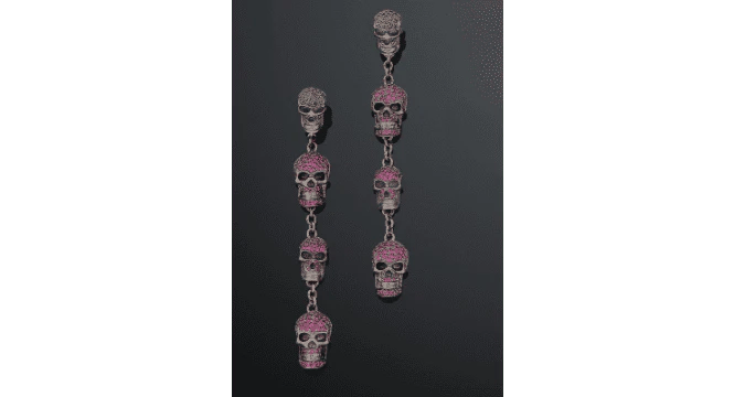 Boucles d'oreilles Pendants d’oreilles « Têtes de mort » en or noirci 18 ct, rubis et diamants noirs 58 Facettes