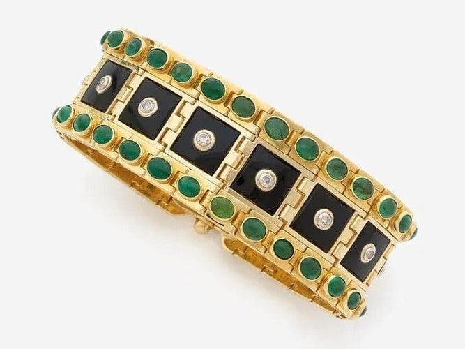 Bracelet Zancan - Bracelet articulé en or jaune 18k, onyx, émeraudes et diamants 58 Facettes