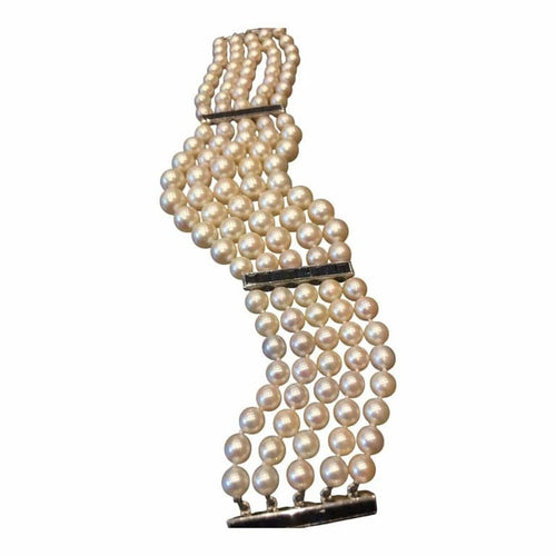 Bracelet Art déco - Bracelet cinq rangs de perles en or gris 18 ct et saphirs 58 Facettes
