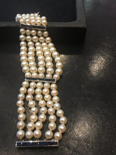 Bracelet Art déco - Bracelet cinq rangs de perles en or gris 18 ct et saphirs 58 Facettes