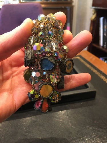 Broche Line Vautrin - Broche en bronze doré avec talosel et perles de verre 58 Facettes