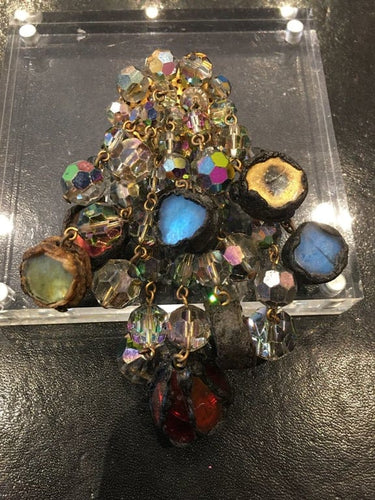 Broche Line Vautrin - Broche en bronze doré avec talosel et perles de verre 58 Facettes