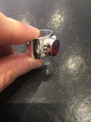Bague 58 Bague bandeau en or gris avec rubellite et diamants 58 Facettes