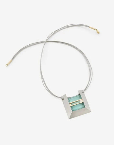 Collier Collier d'artiste signé - Pendentif en platine et or jaune, aigue-marine et diamant 58 Facettes