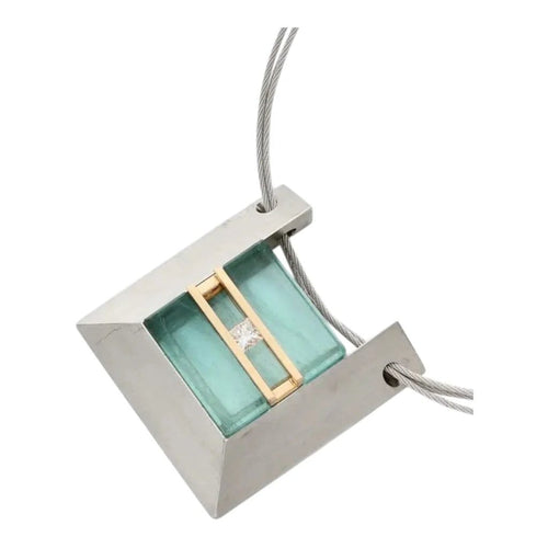 Collier Collier d'artiste signé - Pendentif en platine et or jaune, aigue-marine et diamant 58 Facettes
