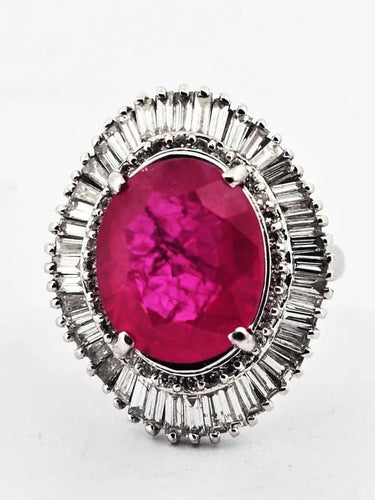 Bague 62 Bague en or blanc 18 carats avec rubis et diamants 58 Facettes