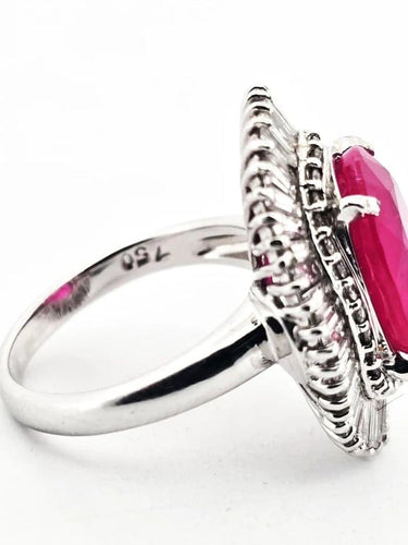 Bague 62 Bague en or blanc 18 carats avec rubis et diamants 58 Facettes
