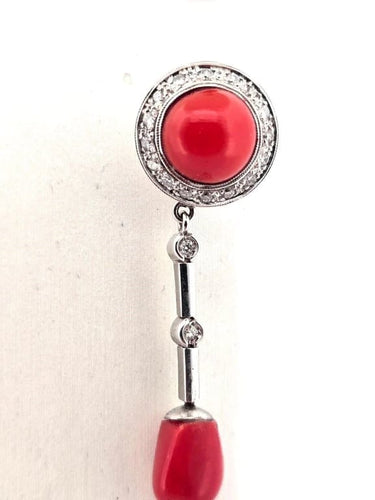 Boucles d'oreilles Boucles d'oreilles en or blanc 18 carats, diamants et corail 58 Facettes