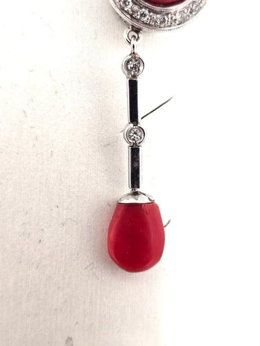 Boucles d'oreilles Boucles d'oreilles en or blanc 18 carats, diamants et corail 58 Facettes