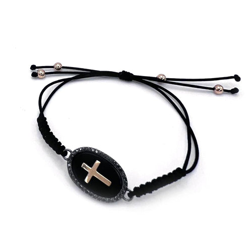 Bracelet CROSS - Bracelet unisexe en or jaune 18K, onyx et diamants noirs 58 Facettes UKA000081GM