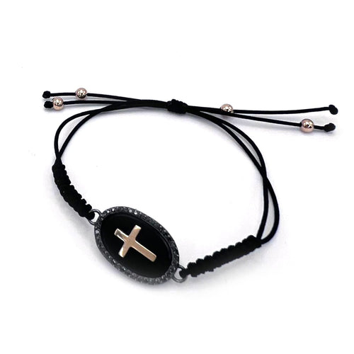 Bracelet CROSS - Bracelet en or jaune 18K, onyx et diamants noirs 58 Facettes UKA000081GM