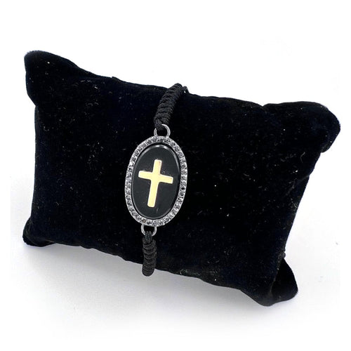 Bracelet CROSS - Bracelet unisexe en or jaune 18K, onyx et diamants noirs 58 Facettes UKA000081GM