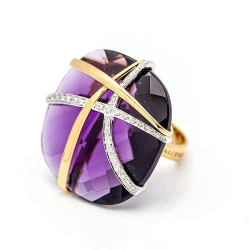 Bague 55.5 Bague bicolore design italien en or 18 kt et améthyste 58 Facettes D359741LF