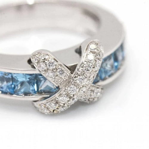 Bague 56 CENTOVENTUNO - Bague en or blanc 18 carats avec diamants et topazes bleues 58 Facettes D360500FJ