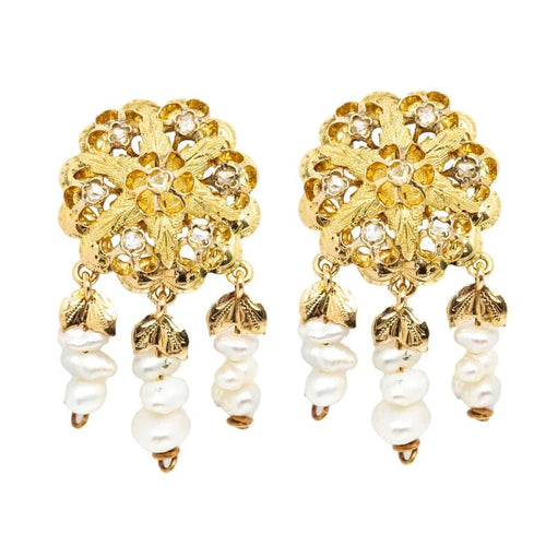 Boucles d'oreilles Keshi 1900 - Boucles d'oreilles Novecentismo en or jaune 18 carats, diamants et perles 58 Facettes D361018JC