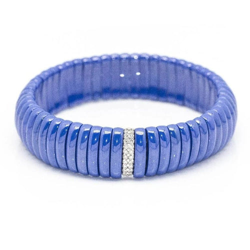 Bracelet JARRETIERE - Bracelet élastique en or blanc 18 kt, diamants et céramique bleue 58 Facettes D362071SO