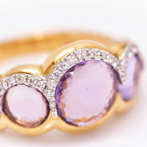 Bague 55 Bague en or rose 18 carats avec améthyste et diamants 58 Facettes D361639UZ