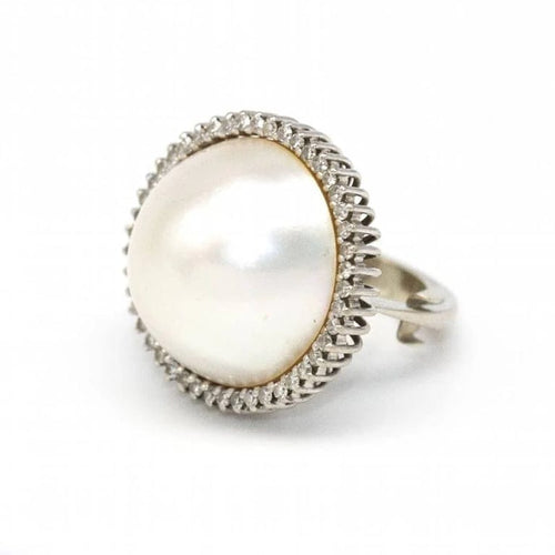Bague 50.5 Bague perle naturelle en or blanc 18 carats et diamants 58 Facettes D362763RR