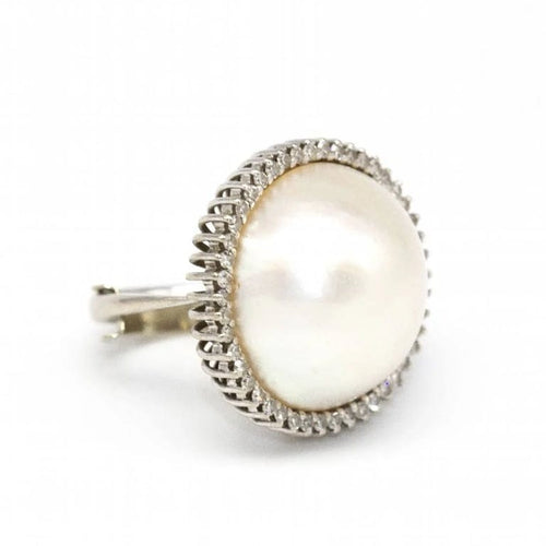 Bague 50.5 Bague perle naturelle en or blanc 18 carats et diamants 58 Facettes D362763RR