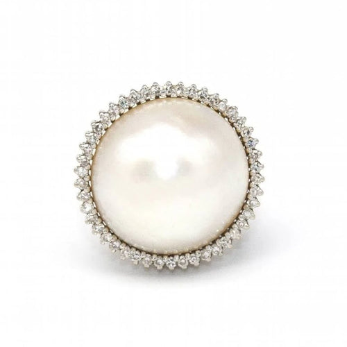 Bague 50.5 Bague perle naturelle en or blanc 18 carats et diamants 58 Facettes D362763RR