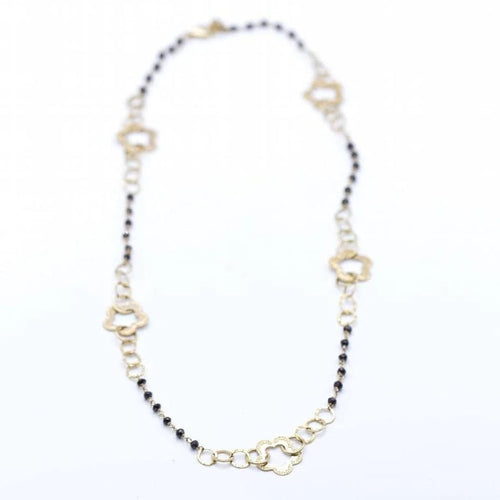 Collier Collier motif floral en or jaune 18 ct et spinelles noirs 58 Facettes N102870LF