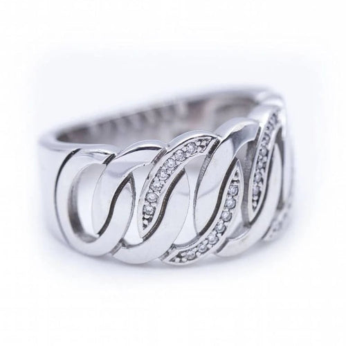 Bague 55 Bague large en or blanc 18 ct et diamants 58 Facettes N102883LF