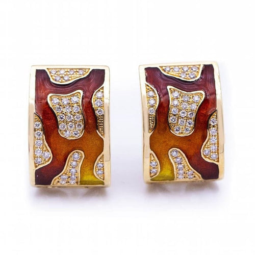 Boucles d'oreilles FIREMOON - Boucles d’oreilles en or jaune 18 ct, émail et diamants 58 Facettes N102897