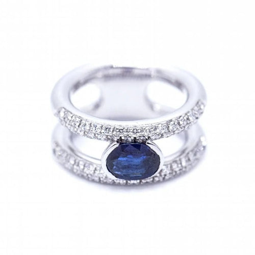 Bague 52 Bague en or blanc 18 ct avec saphir et diamants 58 Facettes N102924EJ