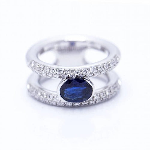 Bague 52 Bague en or blanc 18 ct avec saphir et diamants 58 Facettes N102924EJ