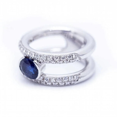 Bague 52 Bague en or blanc 18 ct avec saphir et diamants 58 Facettes N102924EJ
