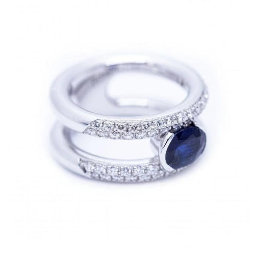 Bague 52 Bague en or blanc 18 ct avec saphir et diamants 58 Facettes N102924EJ