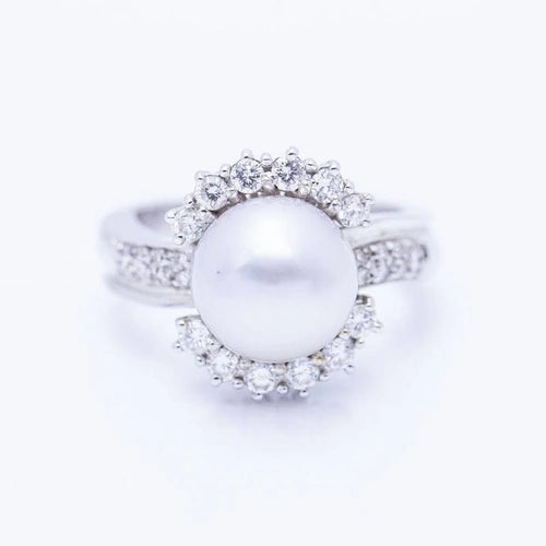 Bague 53 Bague en or blanc 18 ct avec perle de culture et diamants 58 Facettes N102930EJ