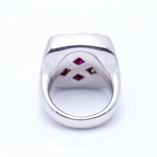 Bague 53 Bague unisexe carrée en or jaune 18 ct, diamants et rubis 58 Facettes N102920EJ