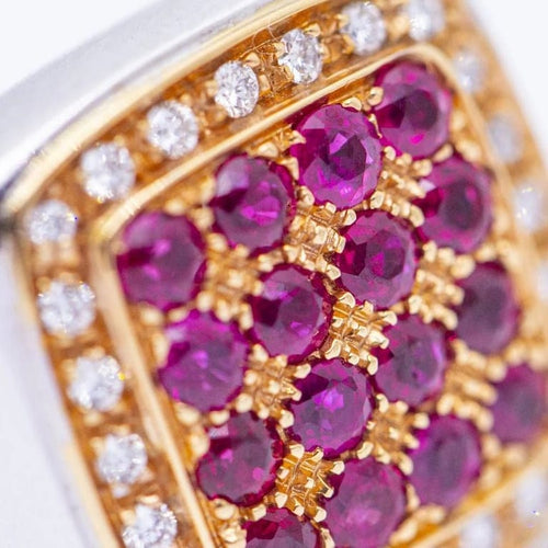Bague 53 Bague unisexe carrée en or jaune 18 ct, diamants et rubis 58 Facettes N102920EJ