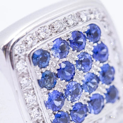 Bague 53 Bague unisexe en or blanc 18 kt avec diamants et saphirs 58 Facettes N102921EJ