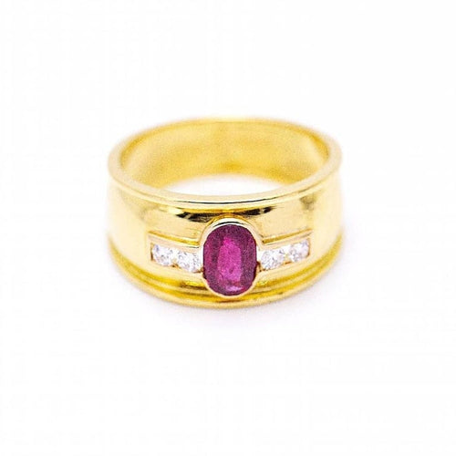 Bague 54 Bague en or jaune 18 ct avec rubis ovale et diamants 58 Facettes N102932EJ
