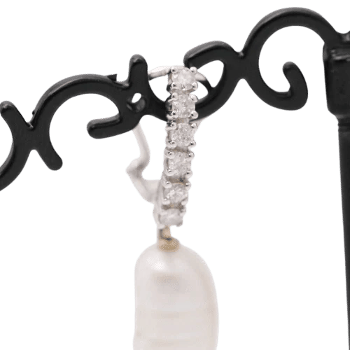 Boucles d'oreilles Boucles d'oreilles - Perles baroques naturelles et diamants en or blanc 18 ct 58 Facettes D359537JC