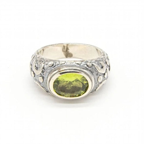 Bague 55 Bague en or jaune 18 carats et argent 925 avec péridot 58 Facettes D363899SO