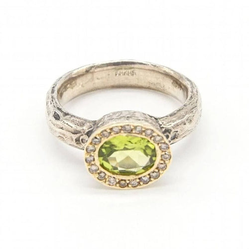 Bague 54.5 Bague en or jaune 18 carats et argent avec diamants et péridot 58 Facettes D363901SO