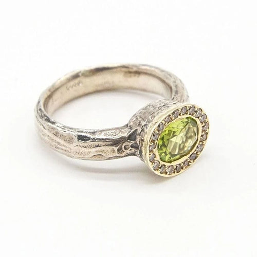 Bague 54.5 Bague en or jaune 18 carats et argent avec diamants et péridot 58 Facettes D363901SO