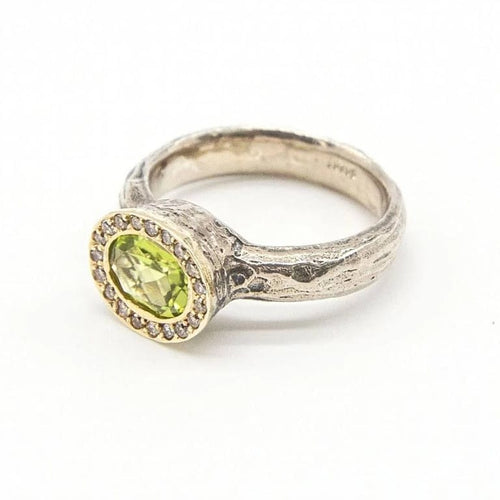 Bague 54.5 Bague en or jaune 18 carats et argent avec diamants et péridot 58 Facettes D363901SO