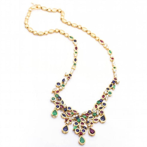 Collier Collier couronne en or jaune 18 carats avec diamants et pierres précieuses 58 Facettes D364207LF