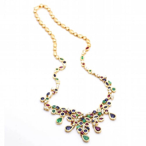 Collier Collier couronne en or jaune 18 carats avec diamants et pierres précieuses 58 Facettes D364207LF