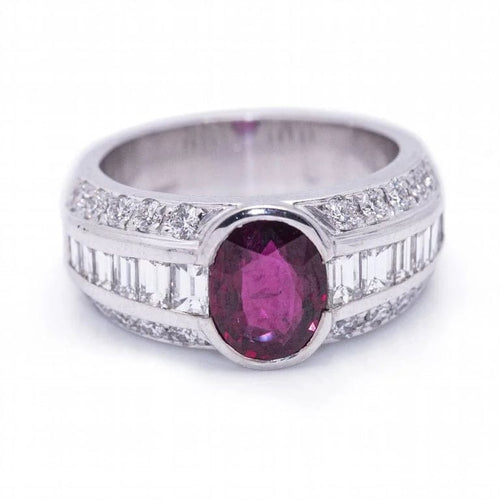 Bague 56 Bague en or blanc 18 carats avec rubis de Birmanie et diamant 58 Facettes D364213LF