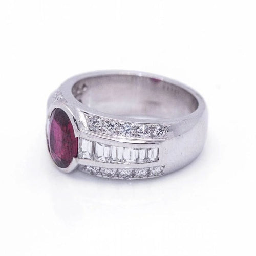 Bague 56 Bague en or blanc 18 carats avec rubis de Birmanie et diamant 58 Facettes D364213LF